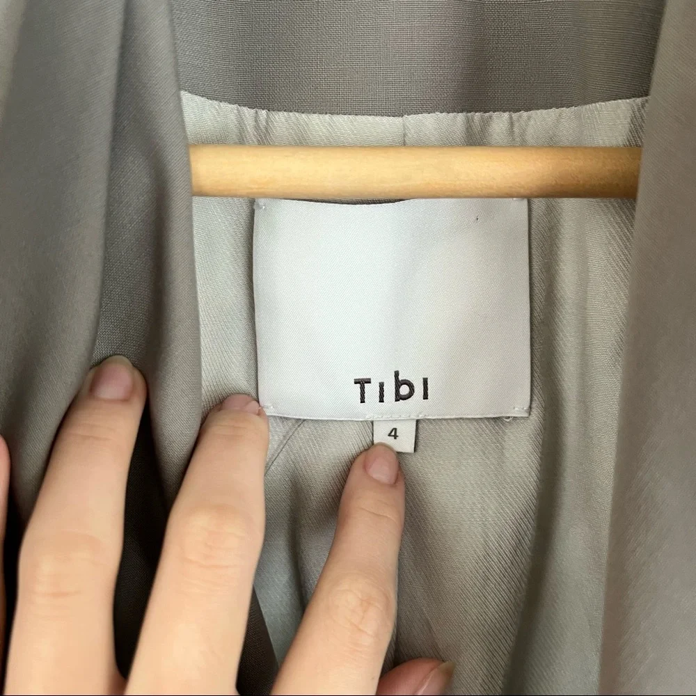 TIBI Tropical Wool Detachable Scarf Blazer Jacket in Cement Grey